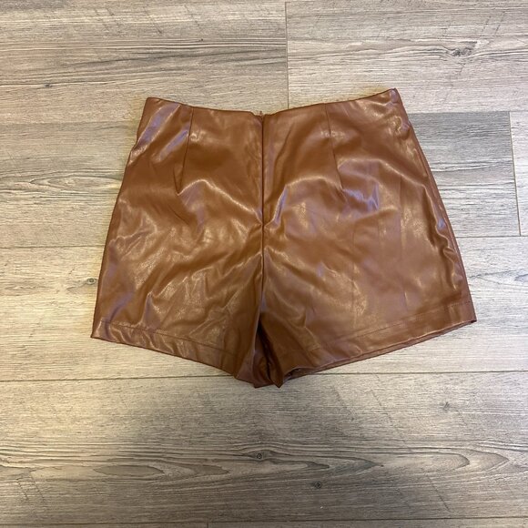 NEW Pleather Mini Skirt/Skort Brown Size Large - Picture 3 of 4